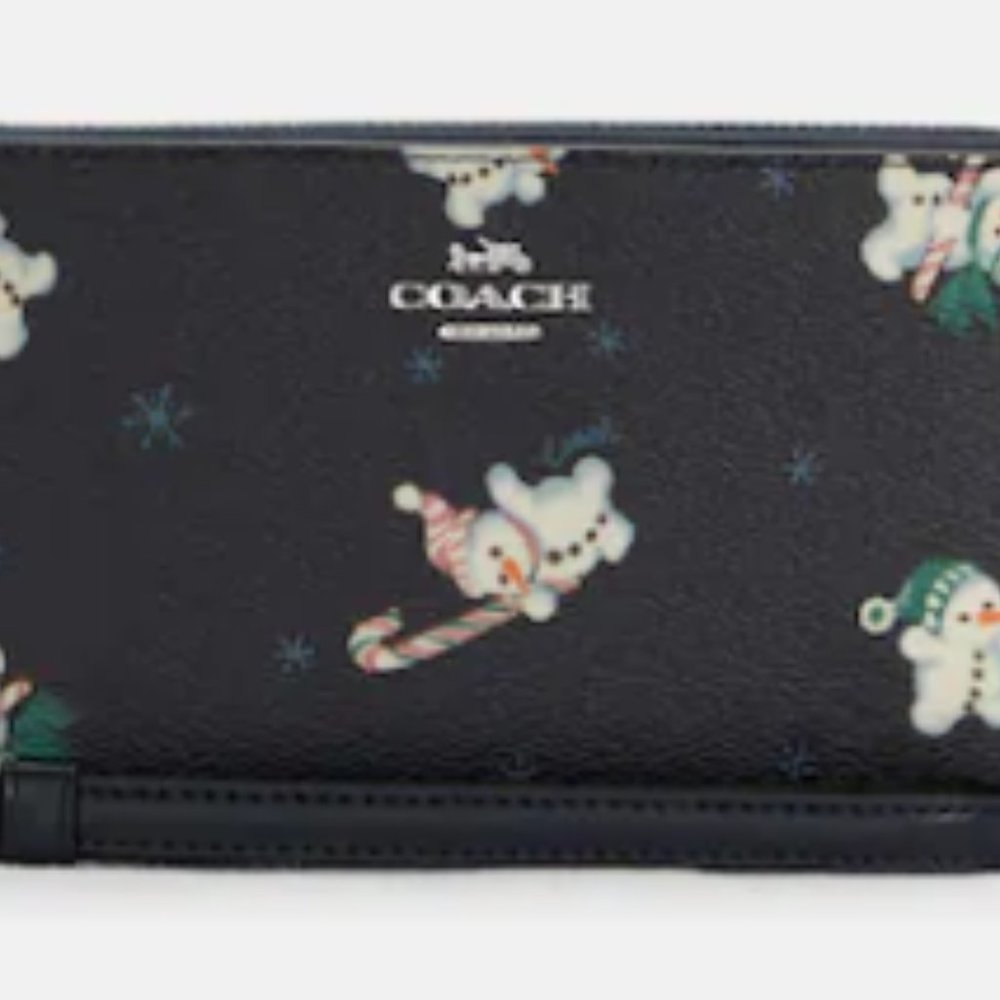 COACH long zip around wallet with snowman print